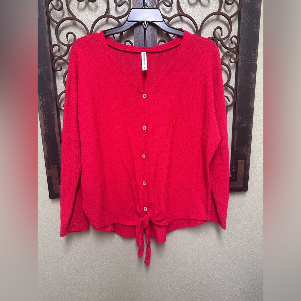 Zenana Outfitters Red Button Down Shirt